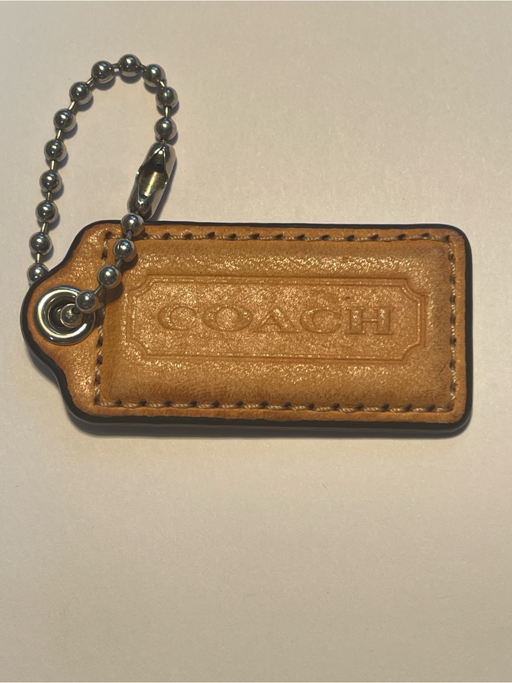 Coach British Tan Leather Hang Tag with Silver Ball Chain
